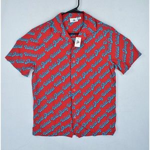 Disney Parks Walt Disney World Casual Red Short Sleeve Button Shirt Size Small